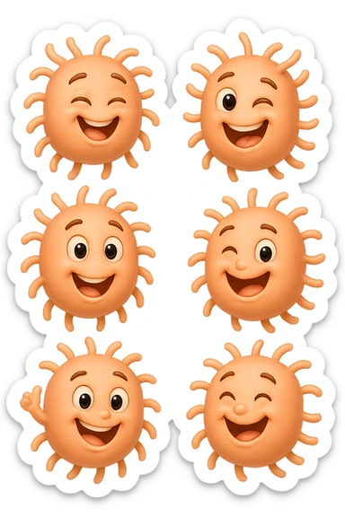 EMOJI STILE IPHONE DI 6 BATTERI INTESTINALI FELICI CHE FLUTTUANO IN ARIA IPERREALISTICO 4K sticker