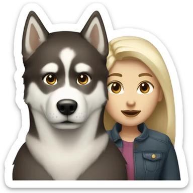 Blonde hair woman and dark brown hair white couple and a husky sticker
