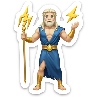 Zeus, whole body, long hair, lightinings, leaning against sticker