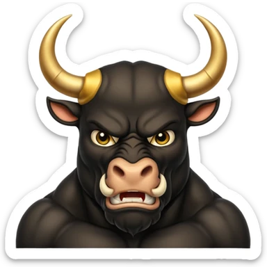 black angry powerful bull with golden horns emoji sticker