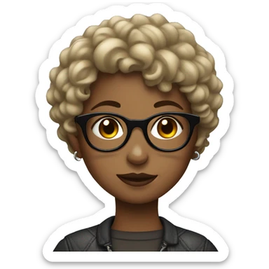 Girl with short curly hair, glasses and a lip piercing sticker