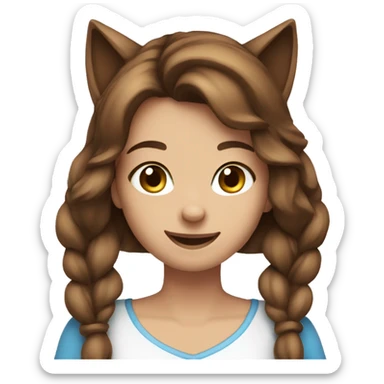 Satisfied girl emoji brown hair blue eyes cat ears sticker