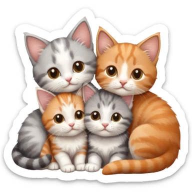 3 tiny kittens cuddling together all different colours, the first one is grey and white, the second is ginger and white and the third is brown tabby and white sticker