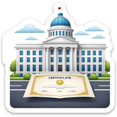 Government building with a certificate document in front sticker