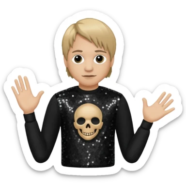 Ray Luzier from Korn with dark blonde hair, light skin, black sequin outfit sticker