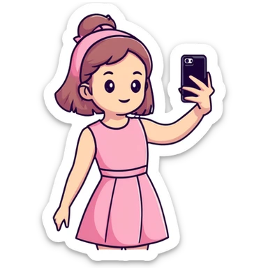 girl wearing a cute pink dress taking a selfie sticker