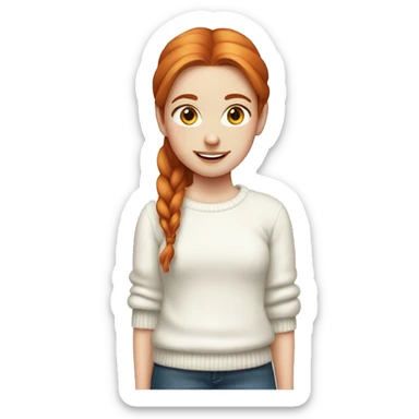 Red-haired girl in two ponytails with pale skin white sweater sticker
