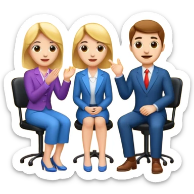 interview, three people, on stage sticker