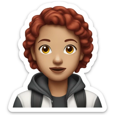 Girl with dark red hair wearing air pods sticker