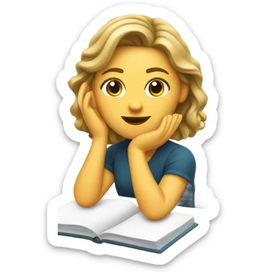 A white girl with a raised hand at a desk at school  sticker