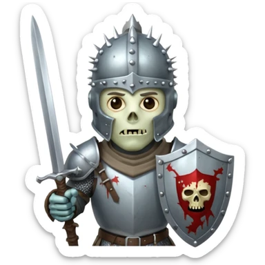 zombie Knight with silver spiky helmet holding sword and shield sticker