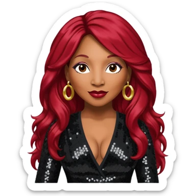 Traci Braxton with long dark red hair, black sequin outfit sticker
