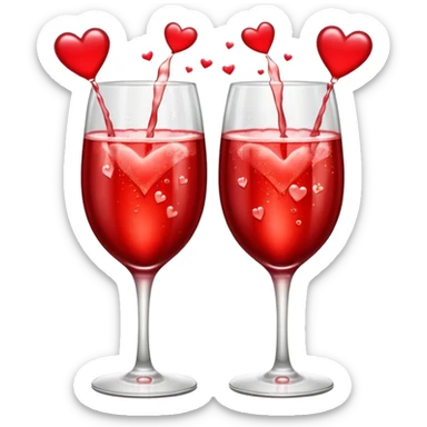 2 red champagne glasses are clinking and 3 red hearts are flying from above sticker