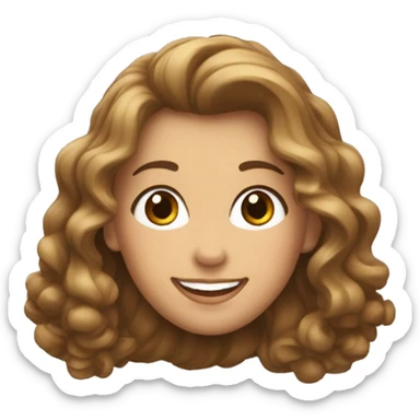 Mujer blanca con pelo rizado, castaño y largo y una gran sonrisa sticker