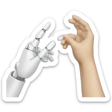 Human and robot fingers touching in style of creation of Adam’s fingers sticker