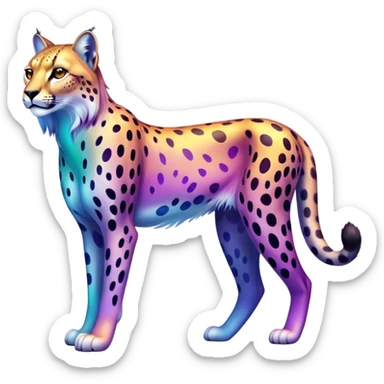 Colorful vibrant transparent iridescent luminescent ethereal fantasy-lynx-cheetah-animal, full-body sticker