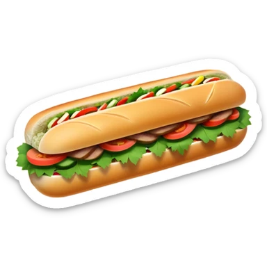 Banh Mi Cinematic Realistic Banh Mi Sandwich Dish Emoji, depicted as a simple, small baguette filled with fresh ingredients, rendered with crisp textures and vibrant, inviting lighting. sticker