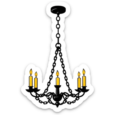 Simple minimalistic hanging chained black Ceiling chandelier with white candles sticker