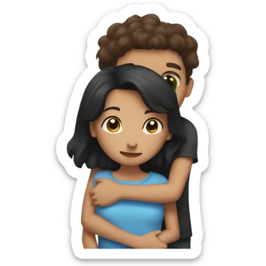 Boy with black hair hugging girl with brown hair sticker