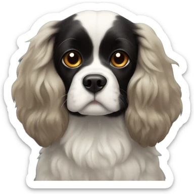 completely black small king spaniel with black fur on his whole face and white fur on chest sticker