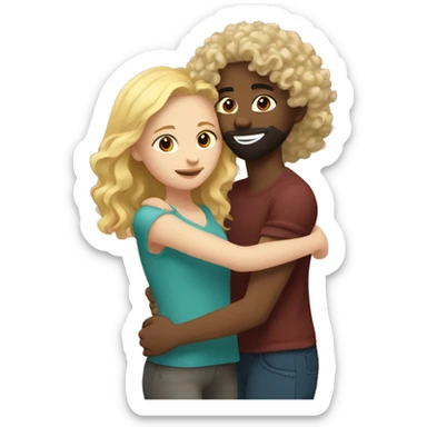 Blond white girl hugging Mexican curlyhaired black haired girl sticker