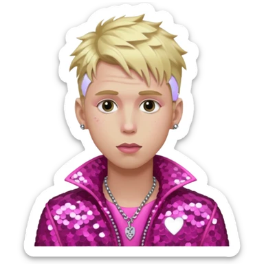 Machine Gun Kelly with blonde hair, dark pink sequin outfit sticker