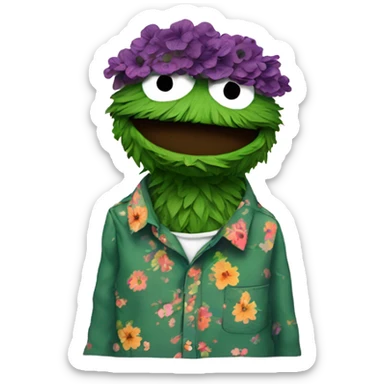 oscar the grouch with a floral button shirt sticker