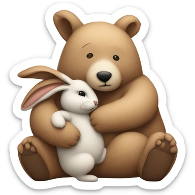 Bear and rabbit snuggle  sticker