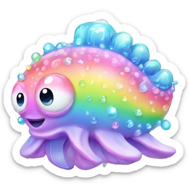 Kawaii pastel neon rainbow bedazzled sea creature sticker