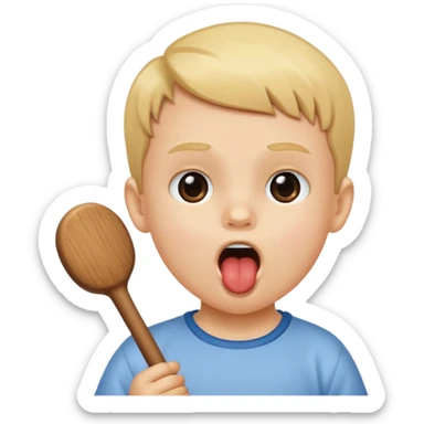 A stick with an open mouth without a tongue in a white child sticker