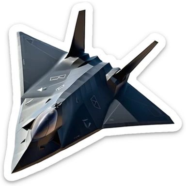 F-117 Nighthawk - Lockheed Martin (Stealth Grey) A futuristic stealth attack aircraft with a distinct faceted, angular design in a stealthy matte grey. Its sharp, jagged edges and unconventional, almost alien-like shape make it look like a shadow cutting through the night sky. The surface should appear non-reflective with subtle panel lines. sticker