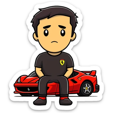 depressed man wearing a Ferrari t-shirt sticker