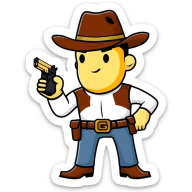 Man wearing a cowboy hat holding a gold Glock sticker