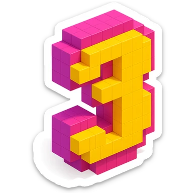 playful and creative number 3 in voxel art style sticker