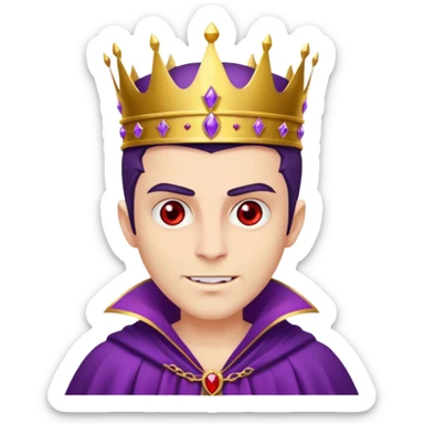 Vampire King, Young vampire king in purple robe, red eye, wearing a crown, confident smirk. sticker