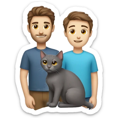 Brown hair man and russian blue cat together sticker