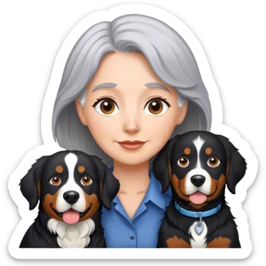 Gray hair Woman and black lab and Bernese mountain dog sticker