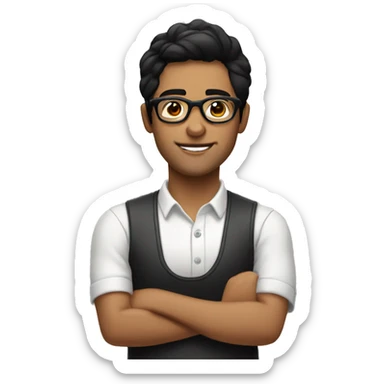 Barista with black hair and glasses sticker