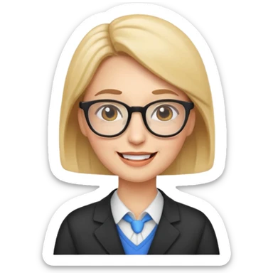 emoji-style face of a teacher character with glasses, professional yet friendly, cartoon-like style, happy emotion sticker