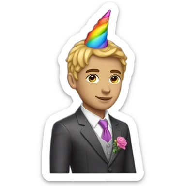 Posh-boy-with-suit-and-rainbow-unicorn-hat sticker