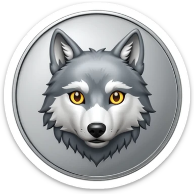 Silver coin with a wolf face as the center sticker