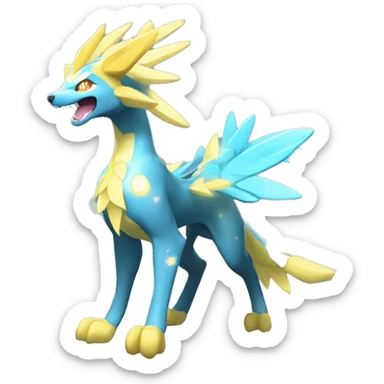 Celestial Powerful Sparkle-Crystallic Colorful Vibrant Colors Flying Advanced Zeraora-Aurorus-Fakémon-Legendary-Pokémon-Creature Full Body sticker