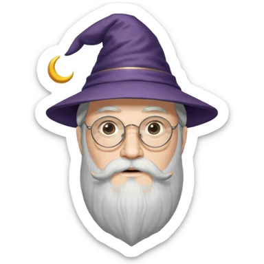 Design Albus Dumbledore with long white beard, half-moon glasses, wizard hat & wise expression. sticker
