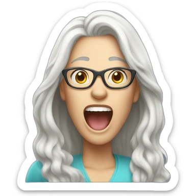 Long White haired Woman with glasses shouting sticker