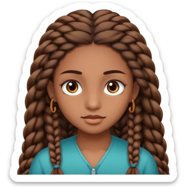girl with thin braids long hair and brown eyes, brown skin, eyelashes, siren eyes sticker