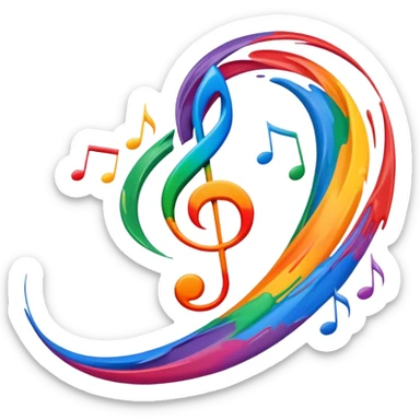 Abstract swirl combining a paint stroke, music note, and stage curtain – symbol of diverse artistic expression sticker