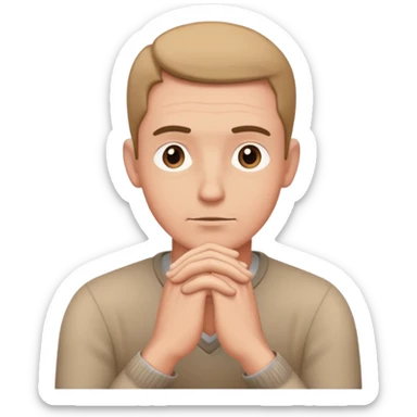 thoughtful man, no glasses, hands together in a classic thinking pose sticker