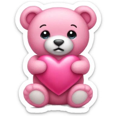 pink teddy bear holding a pink heart sticker