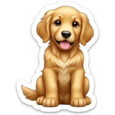 cute puppy golden retriever beige full body seated sticker