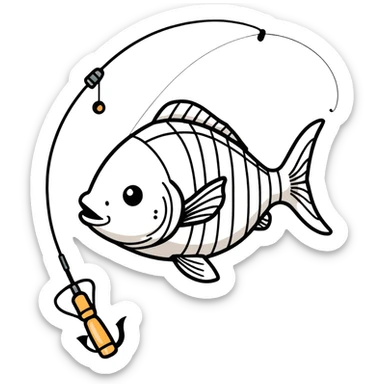 Fish with a fishing pole sticker